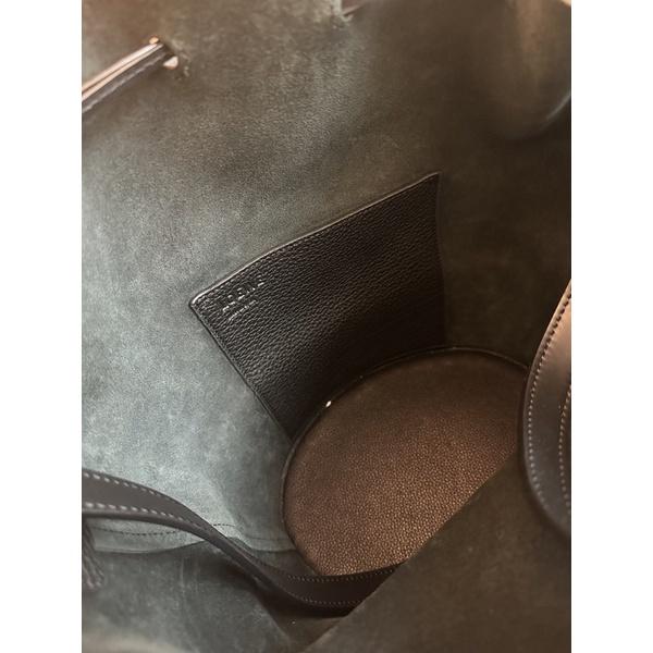 小丸媽二手精品 LOEWE Balloon 黑色 so black銀色串珠 中款雙提把小牛皮手提斜背氣球水桶包-細節圖3