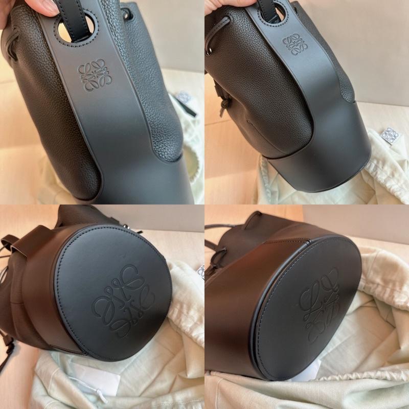 小丸媽二手精品 LOEWE Balloon 黑色 so black銀色串珠 中款雙提把小牛皮手提斜背氣球水桶包-細節圖9