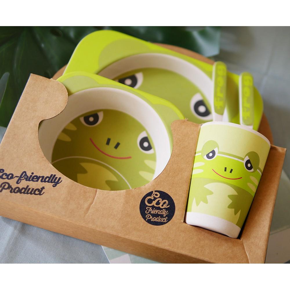 小丸媽 天然竹纖維環保安全兒童餐具禮盒 青蛙款現貨全新-細節圖3