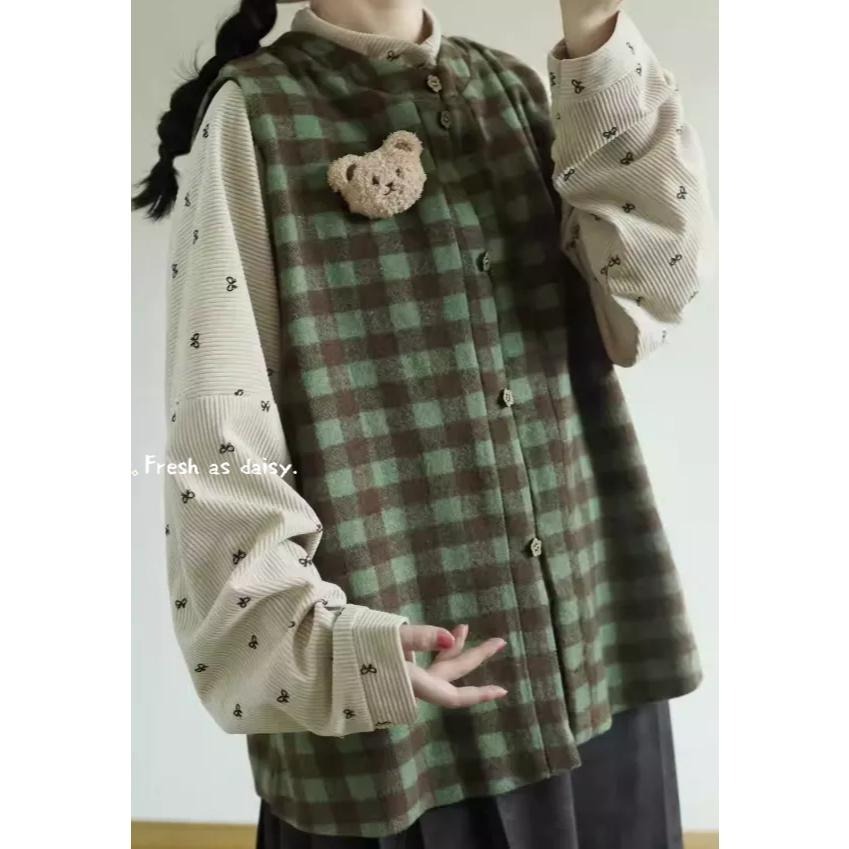 ｜春日醒｜華夫餅乾🌼日常漢服改良式漢服預購秋冬明制對襟圓領背心比甲背心弓袋袖百搭毛呢保暖通勤-細節圖3