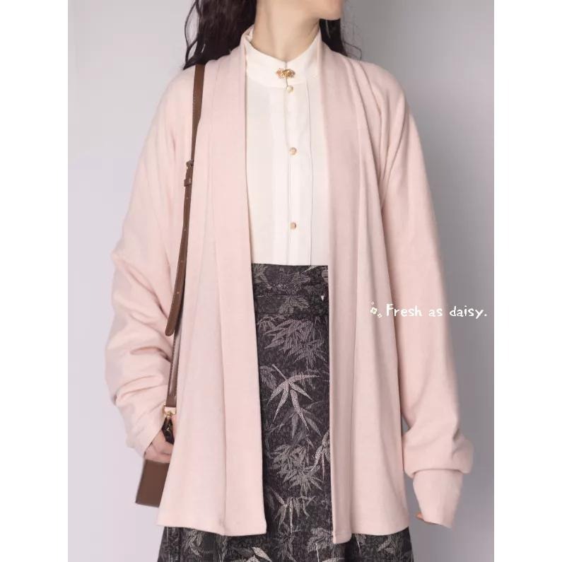 ｜春日醒｜秋去冬來🌼日常漢服改良式漢服對襟衫針織開衫外套宋制通勤百搭素色秋冬長袖-細節圖3