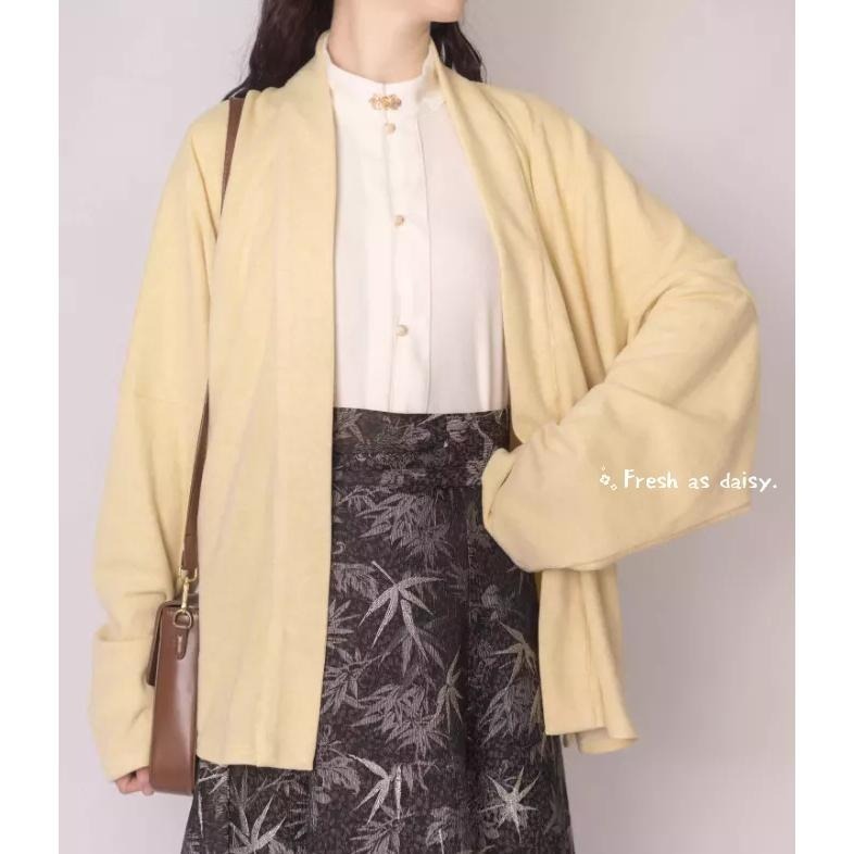 ｜春日醒｜秋去冬來🌼日常漢服改良式漢服對襟衫針織開衫外套宋制通勤百搭素色秋冬長袖-細節圖2
