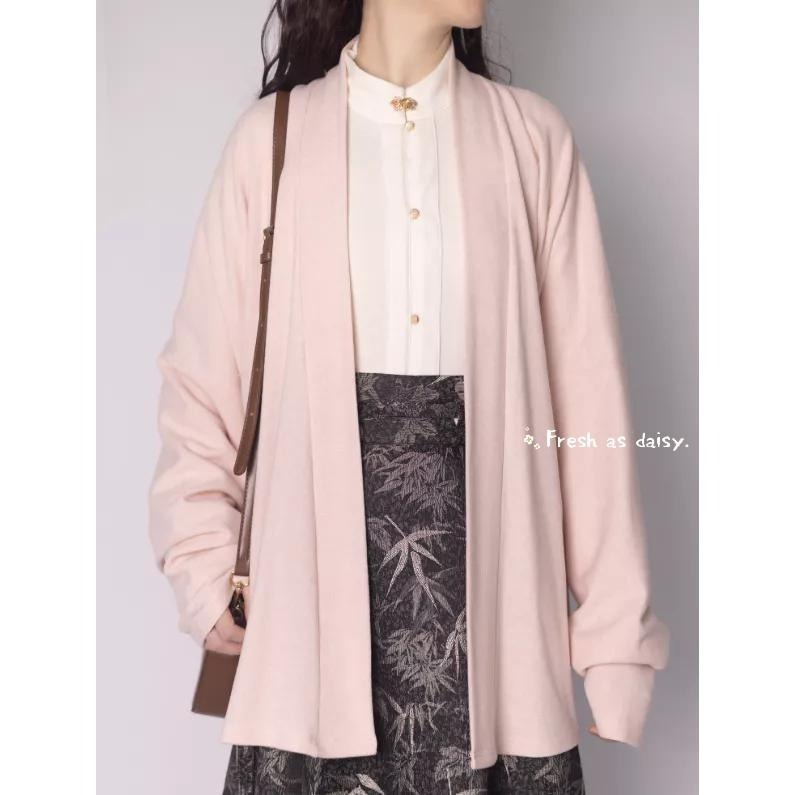 ｜春日醒｜秋去冬來🌼日常漢服改良式漢服對襟衫針織開衫外套宋制通勤百搭素色秋冬長袖-細節圖3