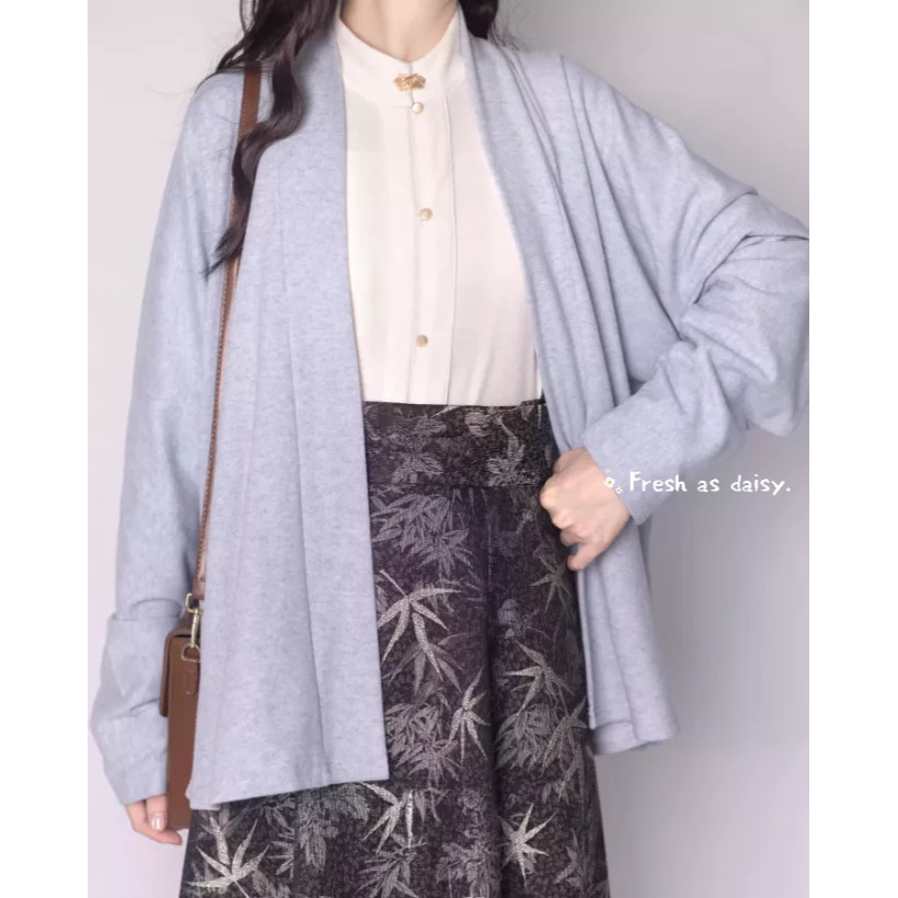 ｜春日醒｜秋去冬來🌼日常漢服改良式漢服對襟衫針織開衫外套宋制通勤百搭素色秋冬長袖-規格圖9