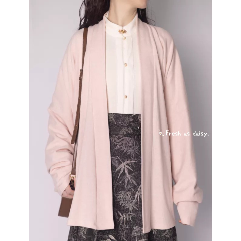 ｜春日醒｜秋去冬來🌼日常漢服改良式漢服對襟衫針織開衫外套宋制通勤百搭素色秋冬長袖-規格圖9