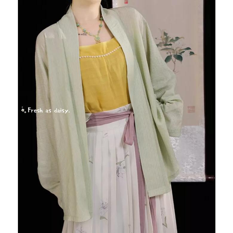 ｜春日醒｜折花枝🌼改良式漢服日常漢服漢服女裝漢服上衣開衫對襟衫素色簡約外套宋制春夏少女-細節圖2