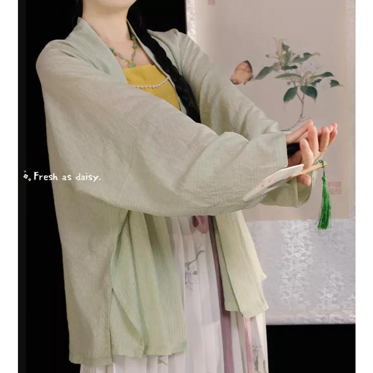 ｜春日醒｜折花枝🌼改良式漢服日常漢服漢服女裝漢服上衣開衫對襟衫素色簡約外套宋制春夏少女-細節圖5