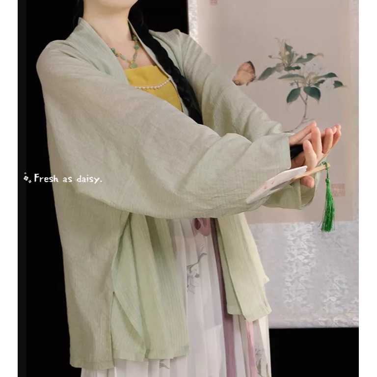 ｜春日醒｜折花枝🌼改良式漢服日常漢服漢服女裝漢服上衣開衫對襟衫素色簡約外套宋制春夏少女-規格圖6