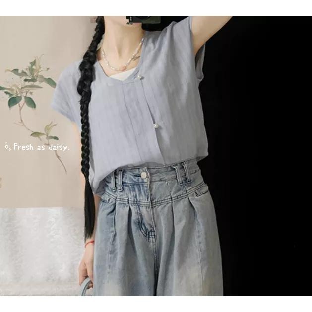 ｜春日醒｜夏日酥山🌼日常漢服改良式漢服對襟衫開衫外套唐褙子唐制通勤百搭素色秋冬短袖背心-細節圖2