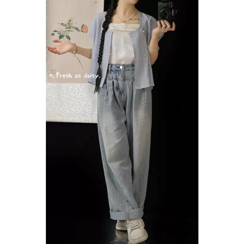 ｜春日醒｜夏日酥山🌼日常漢服改良式漢服對襟衫開衫外套唐褙子唐制通勤百搭素色秋冬短袖背心-細節圖7