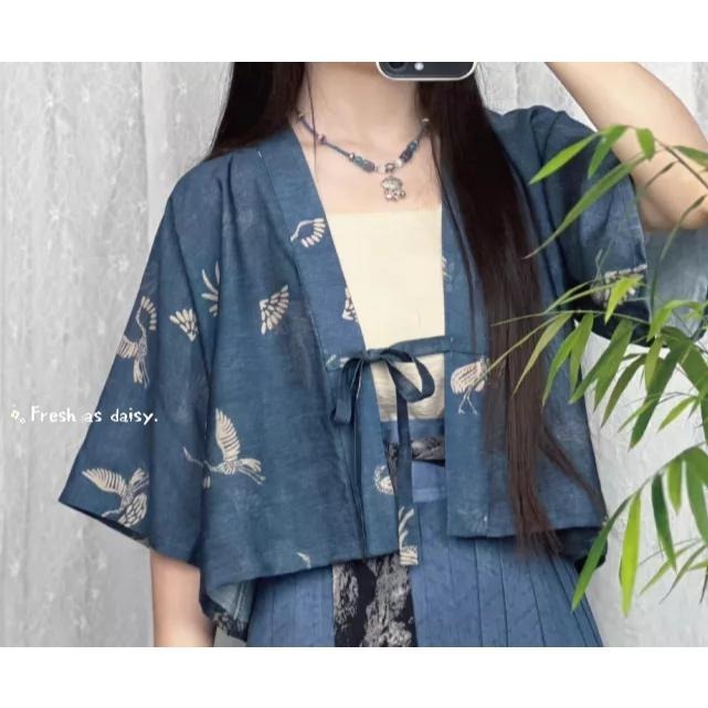 ｜春日醒｜鶴行🌼改良式漢服日常漢服漢服女裝漢服上衣開衫對襟衫短衫春夏少女-細節圖2