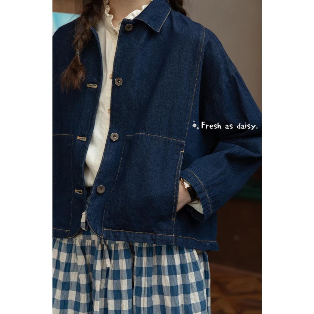 ｜春日醒｜田園野餐❄️現貨日系外套簡約野餐學院風百搭牛仔外套復古外套牛仔外套女-細節圖8