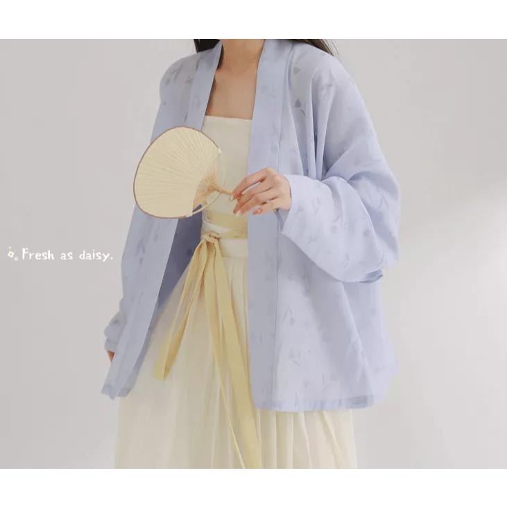 ｜春日醒｜花叢間🌼日常漢服改良式漢服印花後開叉飛機袖女春夏通勤百搭素色對襟短衫開衫外套-細節圖2