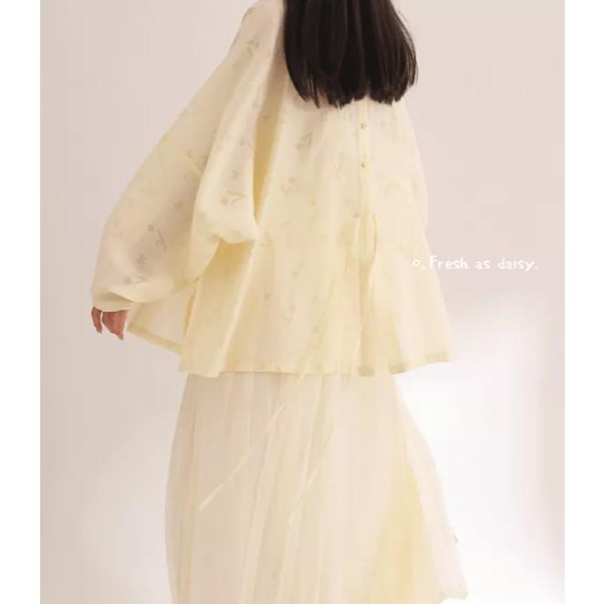 ｜春日醒｜花叢間🌼日常漢服改良式漢服印花後開叉飛機袖女春夏通勤百搭素色對襟短衫開衫外套-細節圖3