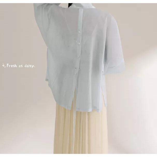 ｜春日醒｜花叢間🌼日常漢服改良式漢服印花後開叉飛機袖女春夏通勤百搭素色對襟短衫開衫外套-細節圖4