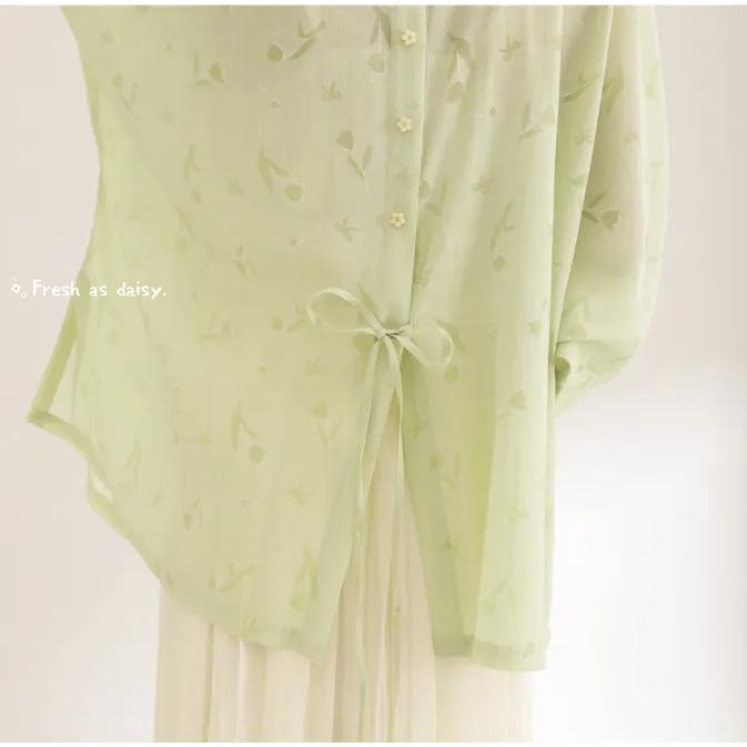 ｜春日醒｜花叢間🌼日常漢服改良式漢服印花後開叉飛機袖女春夏通勤百搭素色對襟短衫開衫外套-細節圖7