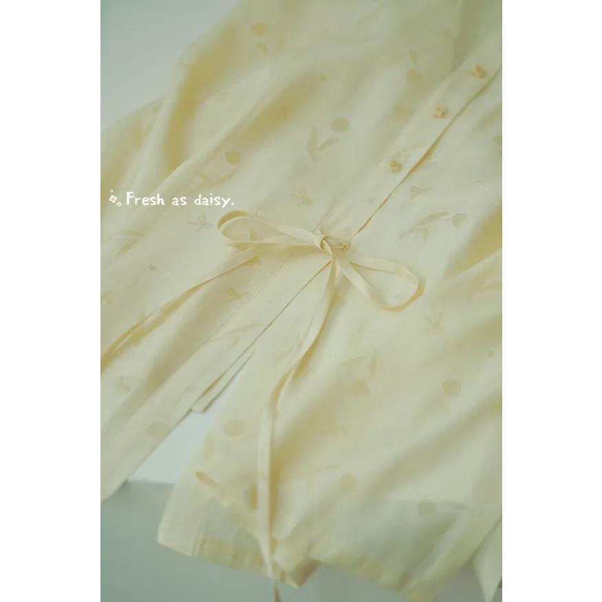 ｜春日醒｜花叢間🌼日常漢服改良式漢服印花後開叉飛機袖女春夏通勤百搭素色對襟短衫開衫外套-細節圖8