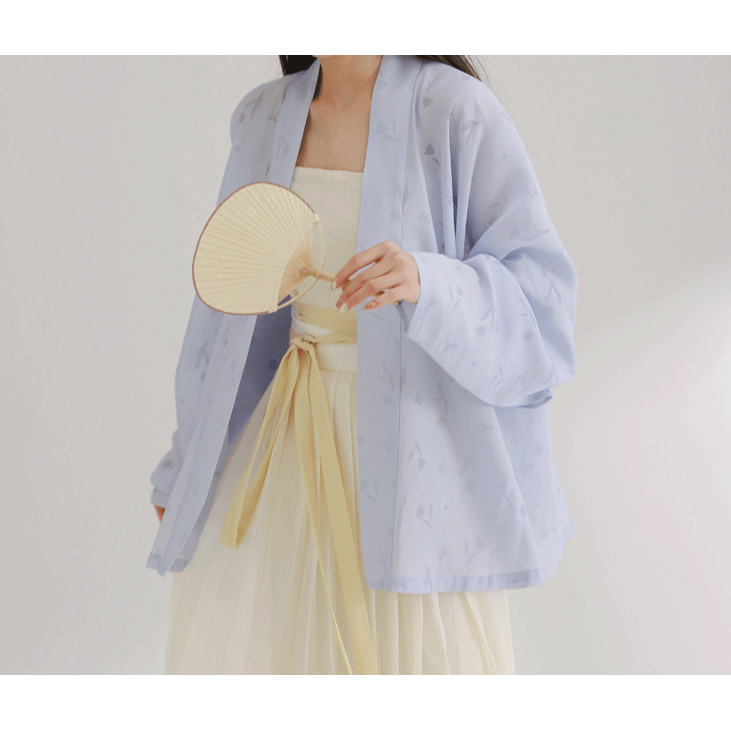 ｜春日醒｜花叢間🌼日常漢服改良式漢服印花後開叉飛機袖女春夏通勤百搭素色對襟短衫開衫外套-規格圖9