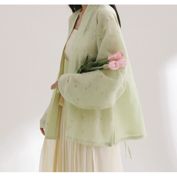 ｜春日醒｜花叢間🌼日常漢服改良式漢服印花後開叉飛機袖女春夏通勤百搭素色對襟短衫開衫外套-規格圖9