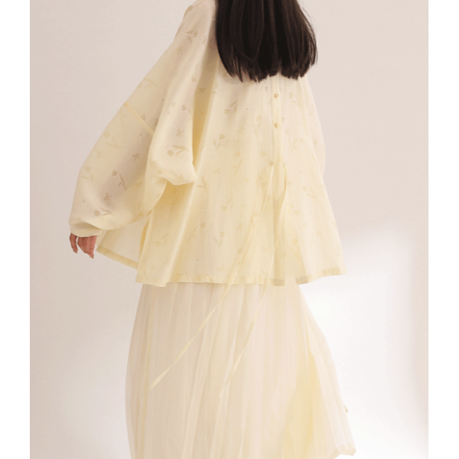 ｜春日醒｜花叢間🌼日常漢服改良式漢服印花後開叉飛機袖女春夏通勤百搭素色對襟短衫開衫外套-規格圖9