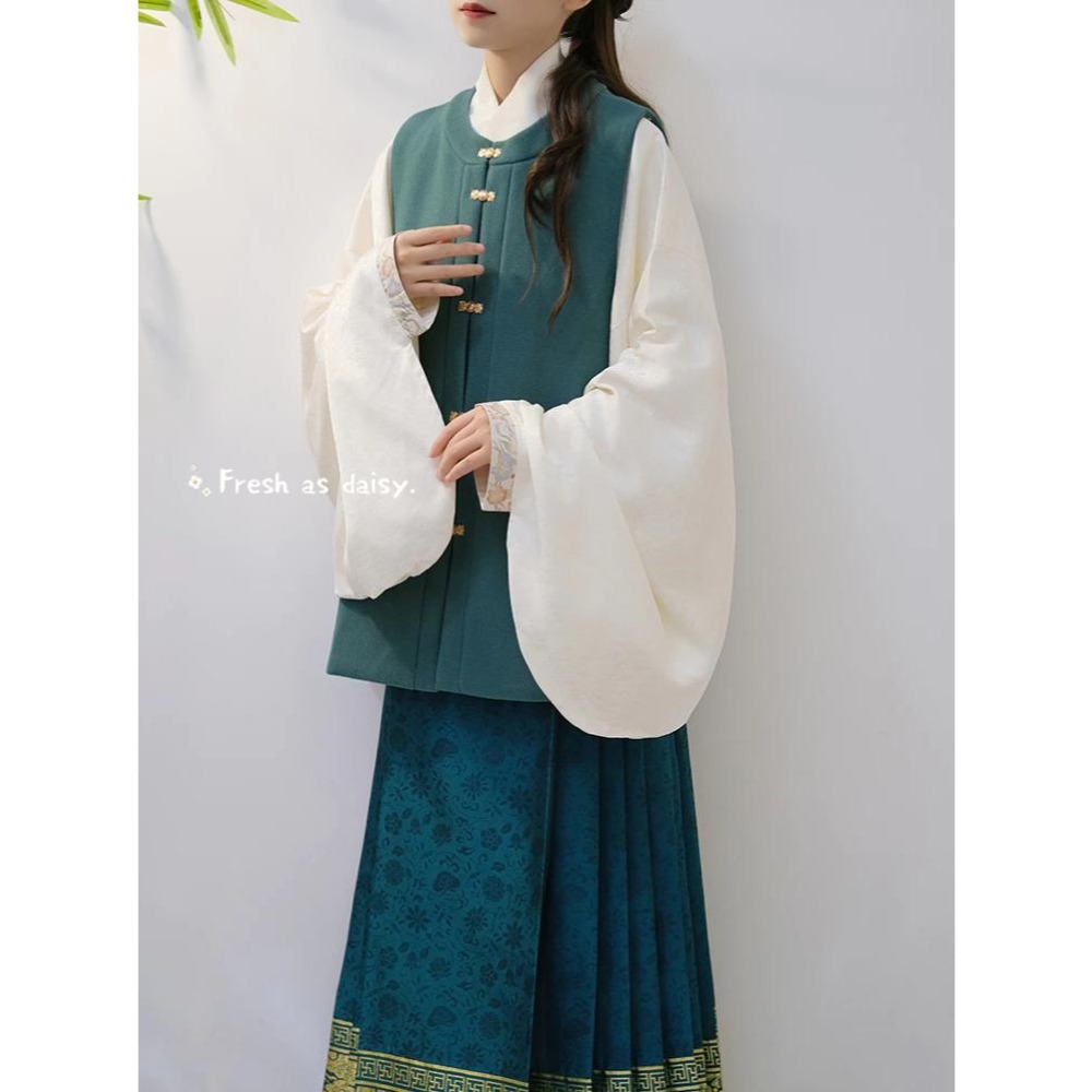 ｜春日醒｜秋日見蝶🌼新款中式預購秋冬明制對襟圓領背心比甲背心百搭毛呢口袋保暖-細節圖6