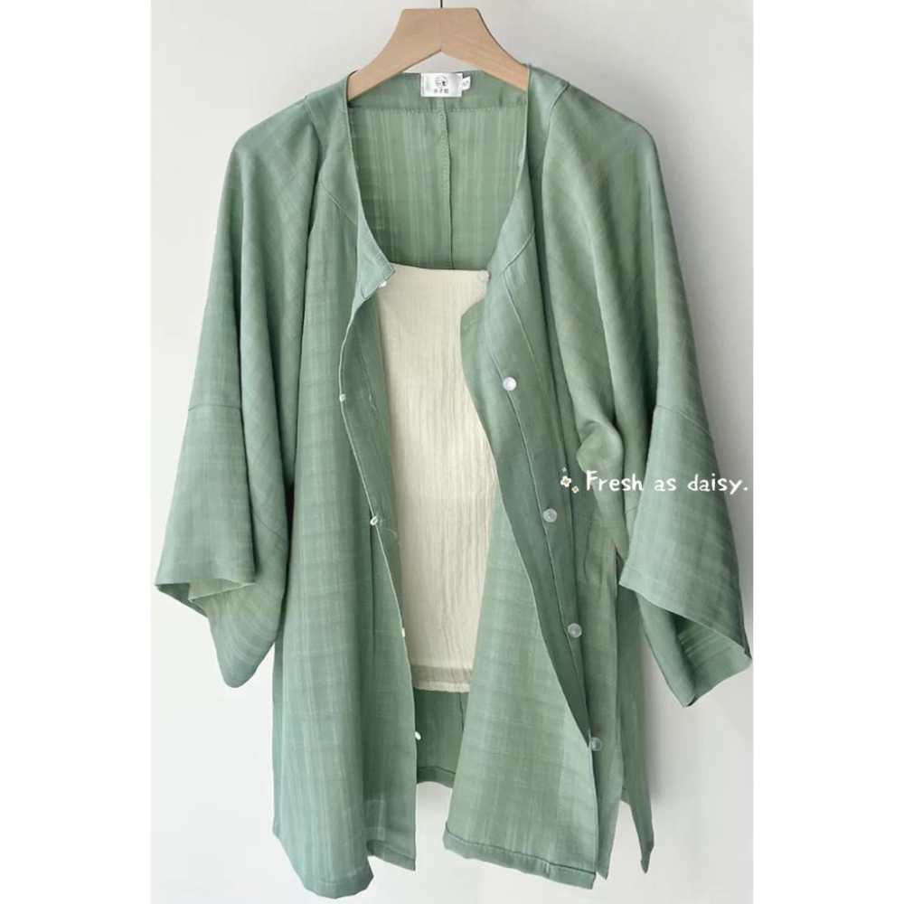 ｜春日醒｜夏雨🌼改良式漢服日常漢服圓領明制開衫七分袖春夏對襟多色純色日常通勤百搭-細節圖2