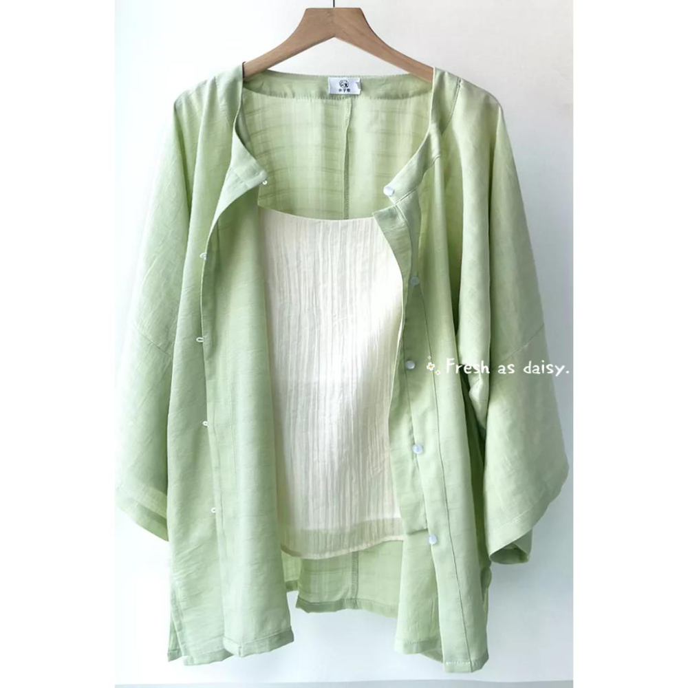 ｜春日醒｜夏雨🌼改良式漢服日常漢服圓領明制開衫七分袖春夏對襟多色純色日常通勤百搭-細節圖4