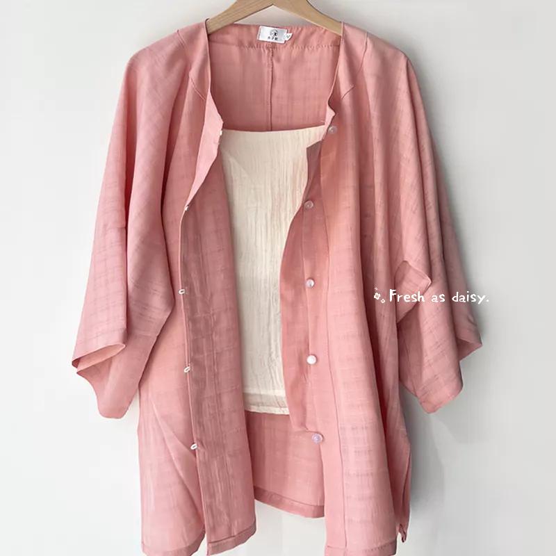 ｜春日醒｜夏雨🌼改良式漢服日常漢服圓領明制開衫七分袖春夏對襟多色純色日常通勤百搭-細節圖5