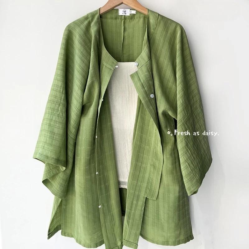 ｜春日醒｜夏雨🌼改良式漢服日常漢服圓領明制開衫七分袖春夏對襟多色純色日常通勤百搭-細節圖6