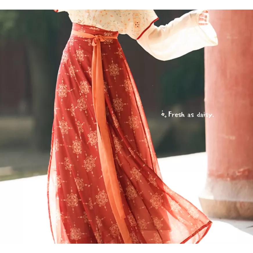 ｜春日醒｜花瓣雨🌼日常漢服春夏中式漢服少女唐制漢服齊腰一片式綁帶印花八破裙-細節圖2