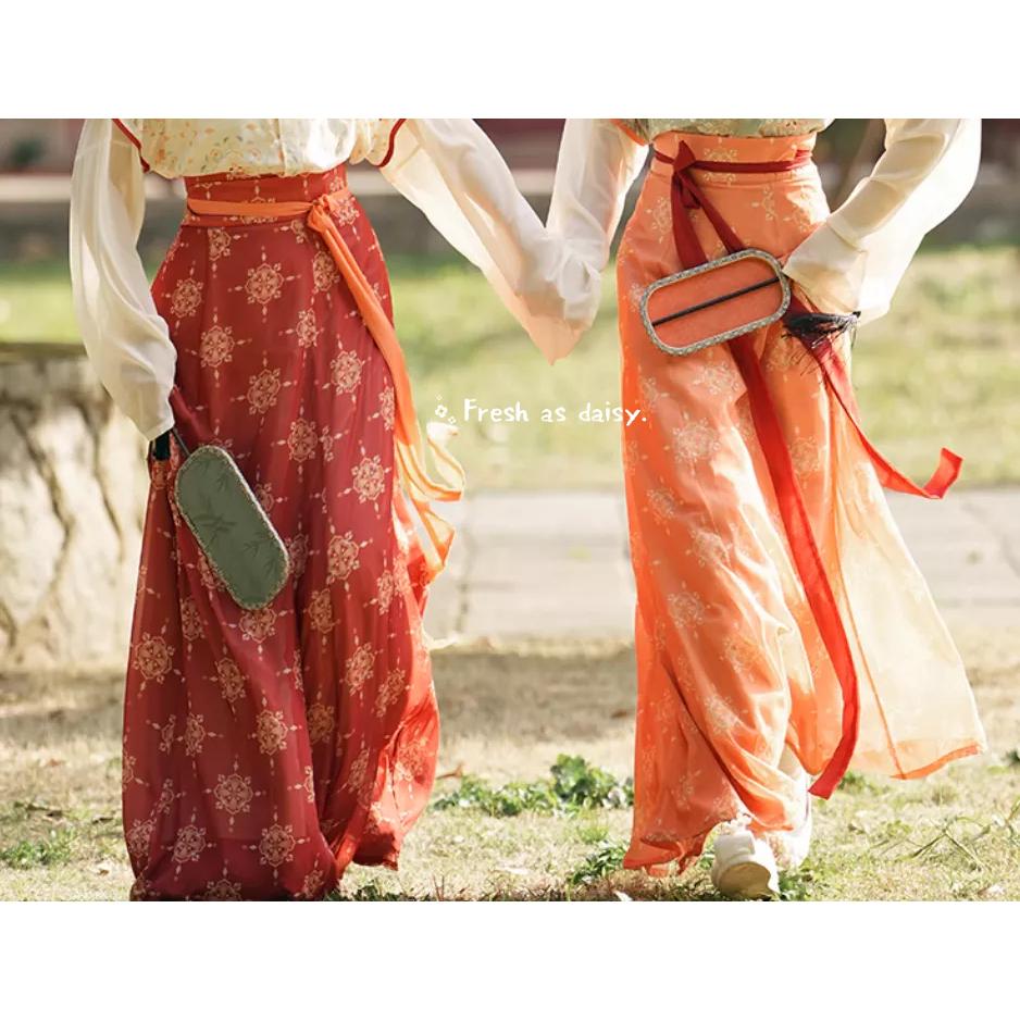 ｜春日醒｜花瓣雨🌼日常漢服春夏中式漢服少女唐制漢服齊腰一片式綁帶印花八破裙-細節圖3