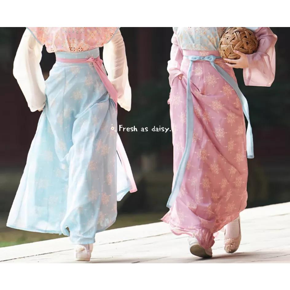 ｜春日醒｜花瓣雨🌼日常漢服春夏中式漢服少女唐制漢服齊腰一片式綁帶印花八破裙-細節圖5
