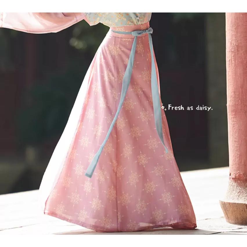 ｜春日醒｜花瓣雨🌼日常漢服春夏中式漢服少女唐制漢服齊腰一片式綁帶印花八破裙-細節圖7