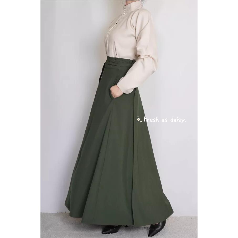 ｜春日醒｜素裳🌼日常漢服春秋冬中式漢服少女漢服齊腰一片式綁帶素色八破裙半身裙-細節圖4