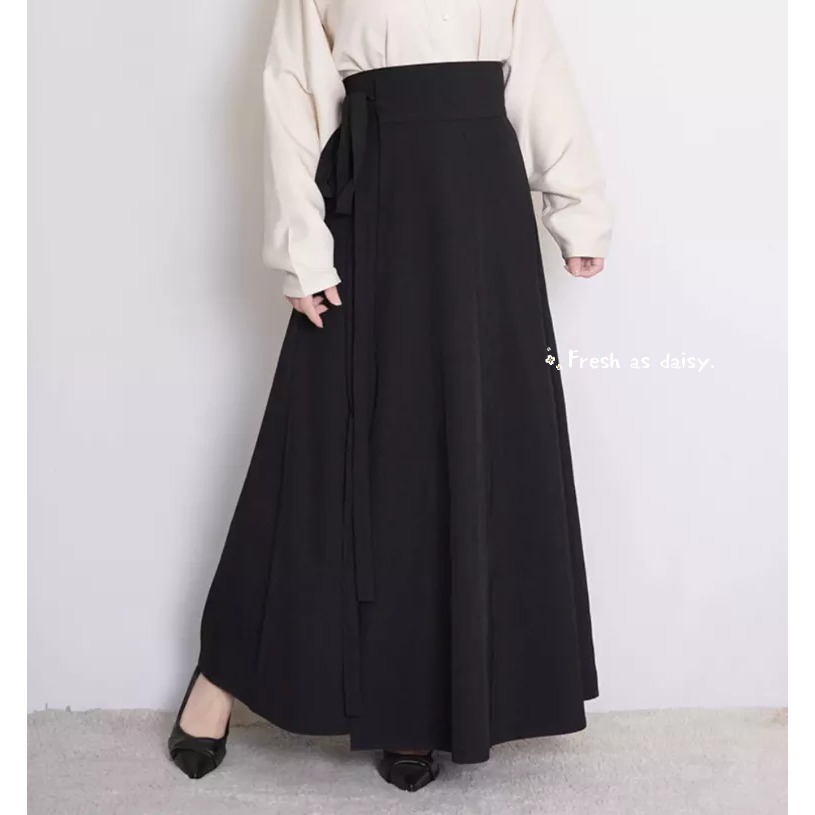 ｜春日醒｜素裳🌼日常漢服春秋冬中式漢服少女漢服齊腰一片式綁帶素色八破裙半身裙-規格圖8