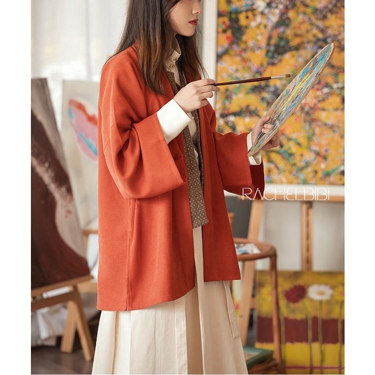 ｜春日醒｜如三月兮🌼日常漢服改良式漢服對襟衫開衫外套宋制通勤百搭素色秋冬長袖現貨-細節圖3