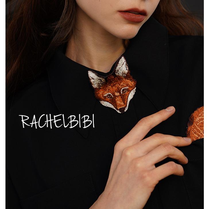 ｜春日醒｜油畫狐狸💫新款原創手繪狐狸刺繡領結復古vintage襯衫西裝特色古著造型童趣-細節圖2