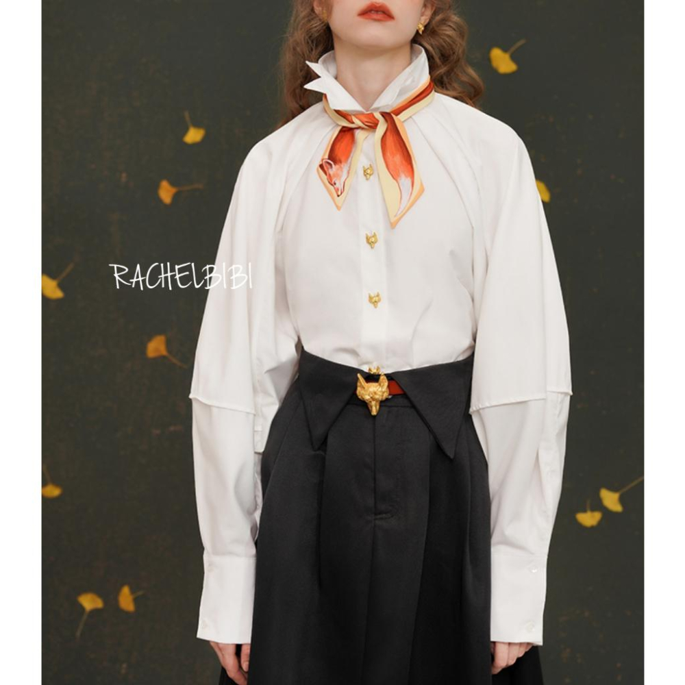 ｜春日醒｜油畫狐狸💫原創手繪狐狸古著絲巾復古絲巾襯衫西裝shirt-細節圖2