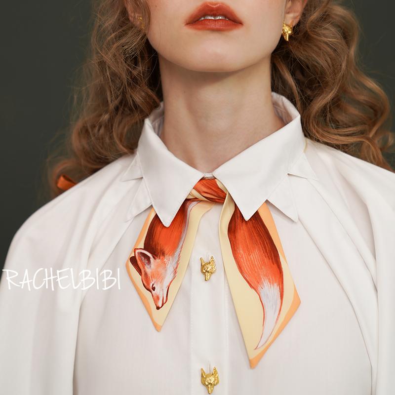 ｜春日醒｜油畫狐狸💫原創手繪狐狸古著絲巾復古絲巾襯衫西裝shirt-細節圖3