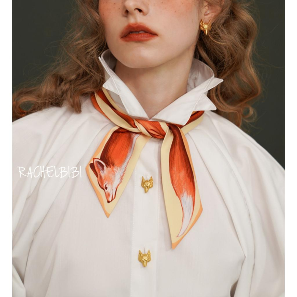 ｜春日醒｜油畫狐狸💫原創手繪狐狸古著絲巾復古絲巾襯衫西裝shirt-細節圖4
