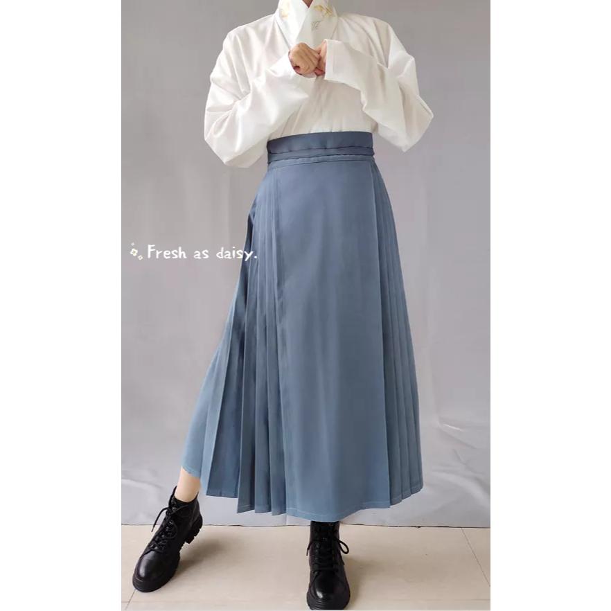 ｜春日醒｜明日春雪🌼新款中式預購秋冬少女文藝溫柔清新甜美長款純色改良馬面裙文青漢服半身裙-細節圖4