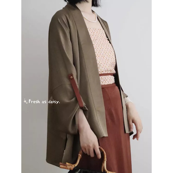 ｜春日醒｜韶華🌼日常漢服改良式漢服對襟衫飛機袖開衫外套宋制通勤百搭素色春秋長袖-細節圖8