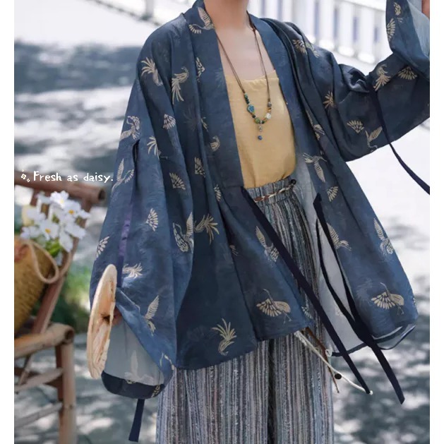｜春日醒｜鶴語松上月🌼日常漢服改良式漢服對交穿對襟衫開衫春夏防曬外套通勤百搭-細節圖2
