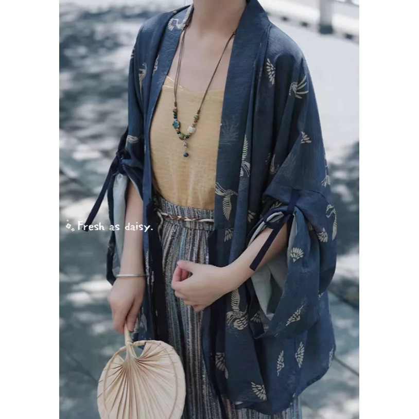 ｜春日醒｜鶴語松上月🌼日常漢服改良式漢服對交穿對襟衫開衫春夏防曬外套通勤百搭-細節圖3
