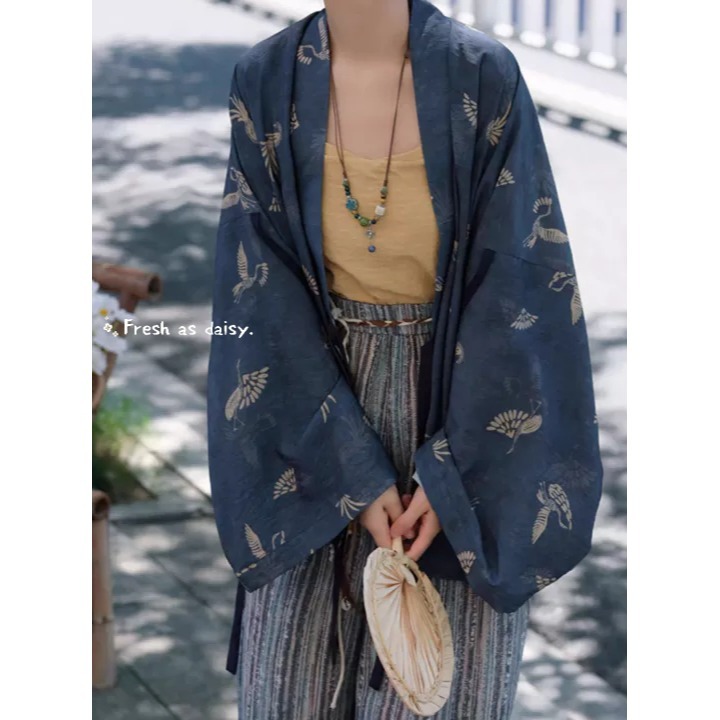 ｜春日醒｜鶴語松上月🌼日常漢服改良式漢服對交穿對襟衫開衫春夏防曬外套通勤百搭-細節圖4