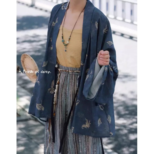 ｜春日醒｜鶴語松上月🌼日常漢服改良式漢服對交穿對襟衫開衫春夏防曬外套通勤百搭-細節圖5