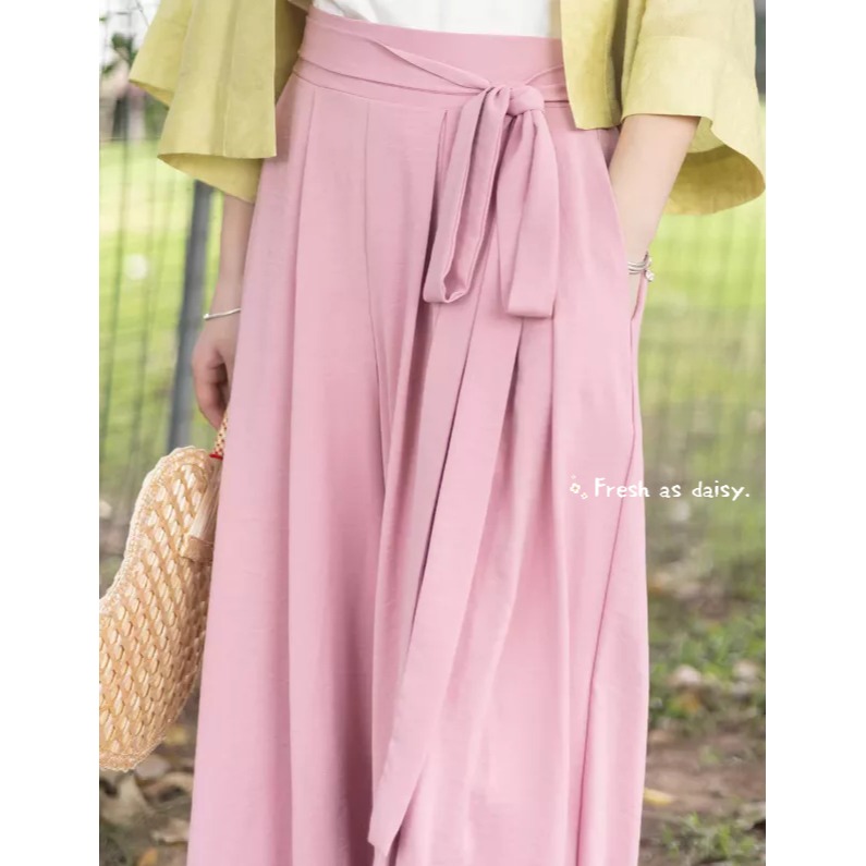 ｜春日醒｜渡夏🌼新款中式預購春夏闊腿褲寬褲宋褲通勤休閒百搭鬆緊腰素色改良文青漢服-細節圖5