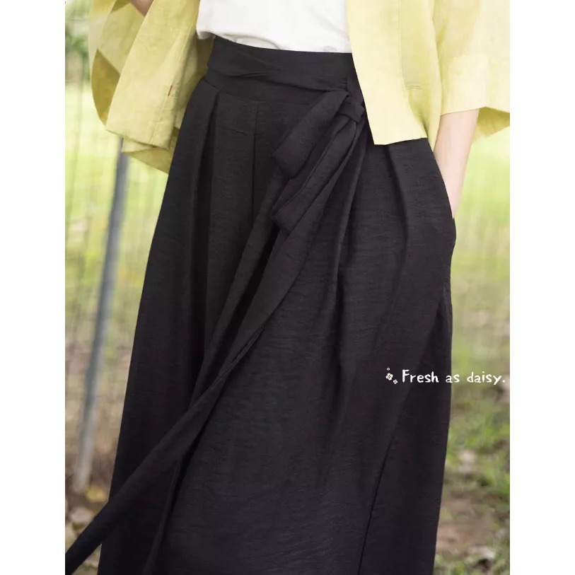 ｜春日醒｜渡夏🌼新款中式預購春夏闊腿褲寬褲宋褲通勤休閒百搭鬆緊腰素色改良文青漢服-規格圖9