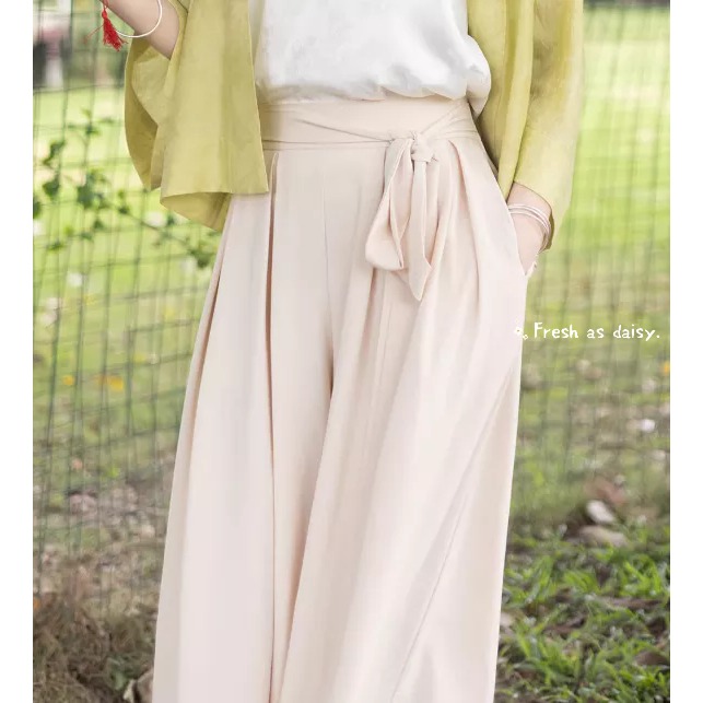 ｜春日醒｜渡夏🌼新款中式預購春夏闊腿褲寬褲宋褲通勤休閒百搭鬆緊腰素色改良文青漢服-規格圖9