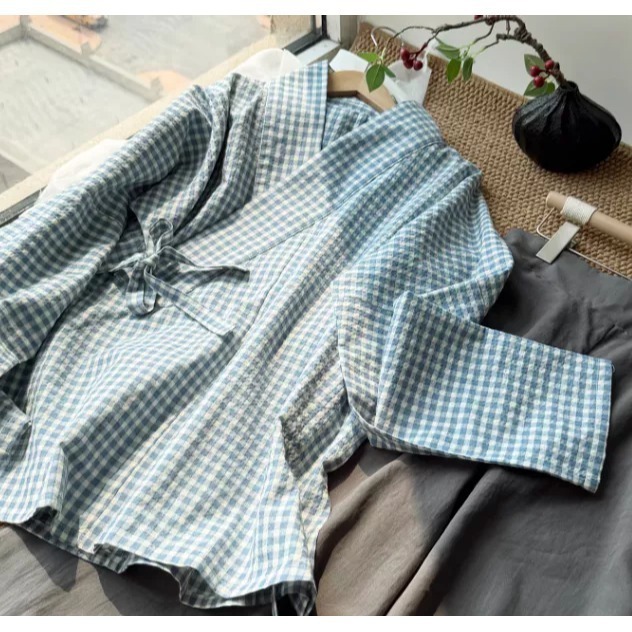 ｜春日醒｜方寸之間🌼日常漢服改良式漢服明制交領橫臥領長袖防曬外套格紋日常通勤春夏-規格圖8